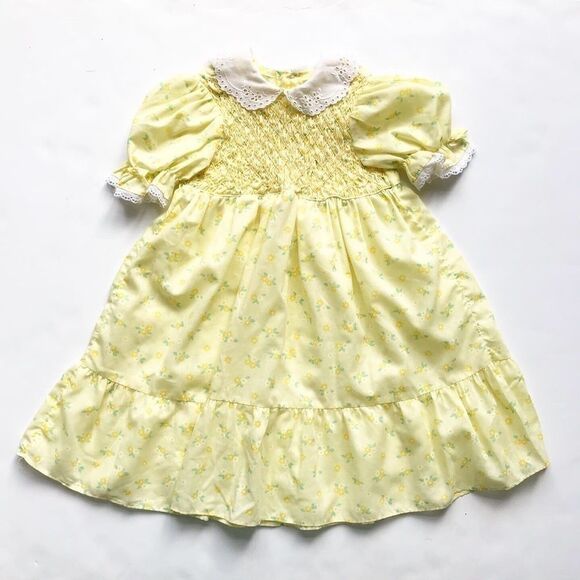 Vintage floral eyelet collar smocked dress 2/3T - Picture 1 of 6